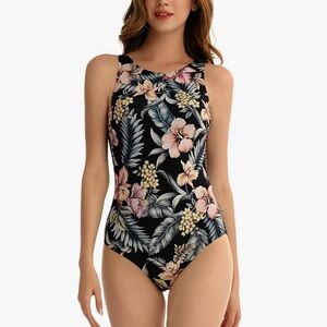 Amazon-Women's Black floral One Piece Swimsuit Backless. Size 3XL.
